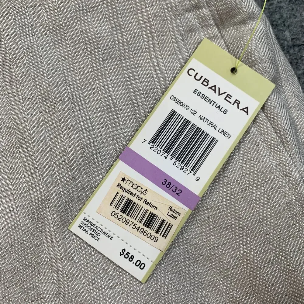 Cubavera Pants Mens 38 Ivory Linen Rayon Blend Herringbone Pleated Pocket Dress